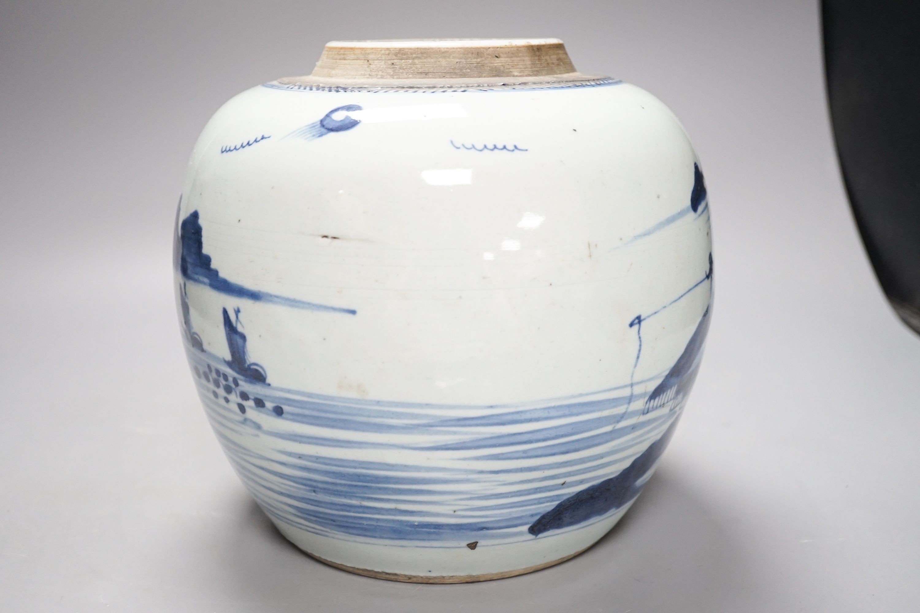 An 18th century Chinese blue and white jar, three 18th century clobbered Chinese plates and a pair of Satsuma vases
